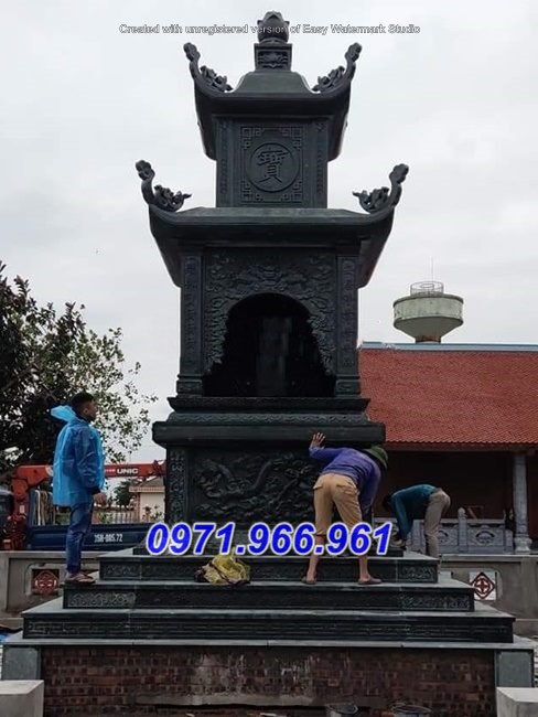 mẫu mộ tháp phật giáo bằng đá xanh rêu đẹp