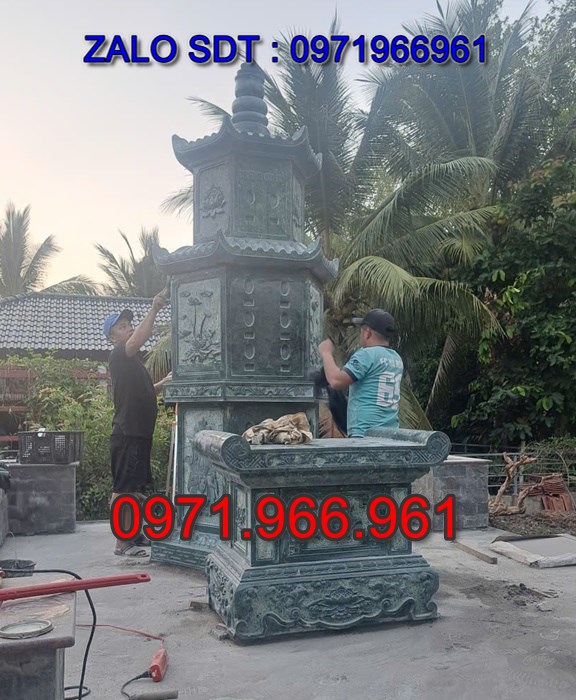 lắp đặt tháp đá cao cấp trọn gói theo yêu càu, mộ ông bà bố mẹ gia đình xây đá, mộ ốp đá xanh đen cẩm thạch, mẫu tháp đá đơn giản tam cấp không mái, mộ gia tộc song thân phu thê có mái che, kim tĩnh huyệt mộ bằng đá chôn tươi sang cát, nhà mồ mả để thề lưu giũ hũ lọ tro cốt, mộ sư bảo tháp ba năm bẩy chín tầng hình vuông lục lăng bát giác, mộ đôi tròn sang cát hỏa hung địa táng,