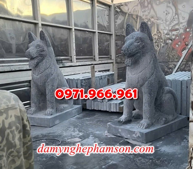 chó đá phong thủy trước nhà, chó đá trấn trạch lăng mộ nhà thờ, chó đá nguyên khối chạm điêu khắc, tượng chó đá cổ trước chùa từ đường miếu,  ngoài chùa, cửa đình, nhà thờ dòng họ gia đình, linh thiêng, được điêu khắc tinh sảo, bằng đá xanh ninh bình, đá thanh hóa, đá trắng, đá vàng, đá thạch anh, đá granite, theo yêu cầu của khách hàng