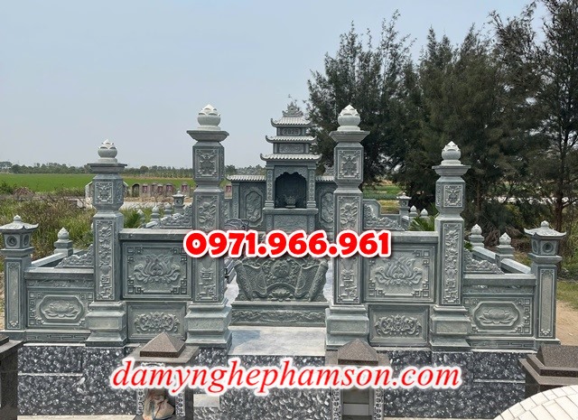 mẫu nghĩa trang nhà mồ cho khu lăng mộ dòng họ, gia đình bằng đá xanh rêu, xanh đen đẹp nhất hiện nay, khu nghĩa trang bằng đá tự nhiên nguyên khối chất lượng cao, khu nghĩa trang nhà mồ đá phong thủy chuẩn tâm linh được chạm khắc hoa văn tinh xảo theo yêu cầu khách hàng
