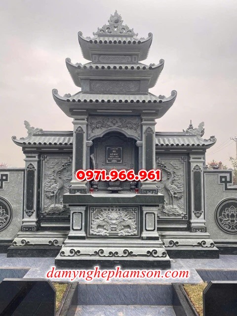 mẫu lăng thờ cho khu lăng mộ gia đình đá tự nhiên nguyên khối đẹp, lăng thờ đá phong thủy cho dòng họ cao cấp, lăng thờ được chạm khắc hoa văn tinh xảo tạo lên sự trang nghiêm cho gia đình, chuyên tư vấn và thiết kế lăng thờ bằng đá theo yêu cầu khách hàng