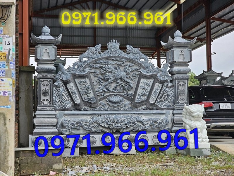 cuốn thư hay còn gọi bức bình phong trấn trạch bằng đá tự nhiên nguyên khối được đặt trong sân nhà thờ họ,bức cuốn thư chạm rồng phượng trước khu tâm linh đình làng, bức bình phong phong thủy đá xanh rêu trước khu lăng mộ gia đình đẹp, chuyên thiết kế cuốn thư bình phong theo yêu cầu khách hàng