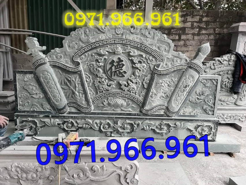 cuốn thư hay còn gọi bức bình phong trấn trạch bằng đá tự nhiên nguyên khối được đặt trong sân nhà thờ họ,bức cuốn thư chạm rồng phượng trước khu tâm linh đình làng, bức bình phong phong thủy đá xanh rêu trước khu lăng mộ gia đình đẹp, chuyên thiết kế cuốn thư bình phong theo yêu cầu khách hàng