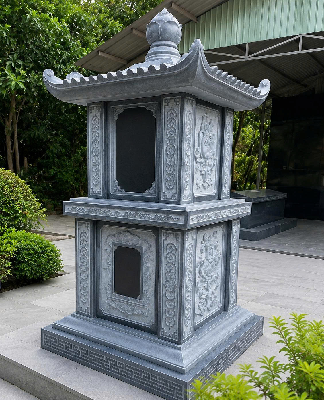 mẫu mộ để tro cốt bằng đá tự nhiên đơn giản và sang trọng cho gia đình, mộ để hài cốt ông bà, cha mẹ, có một mái, hai mái, ba mái bằng đá đẹp, mộ để hài cốt có kích thước chuẩn phong thủy bằng đá nhập khẩu cao cấp, mộ để hài cốt bằng đá được chế tác thủ công đường nét hoa văn tinh xảo theo yêu cầu khách hàng