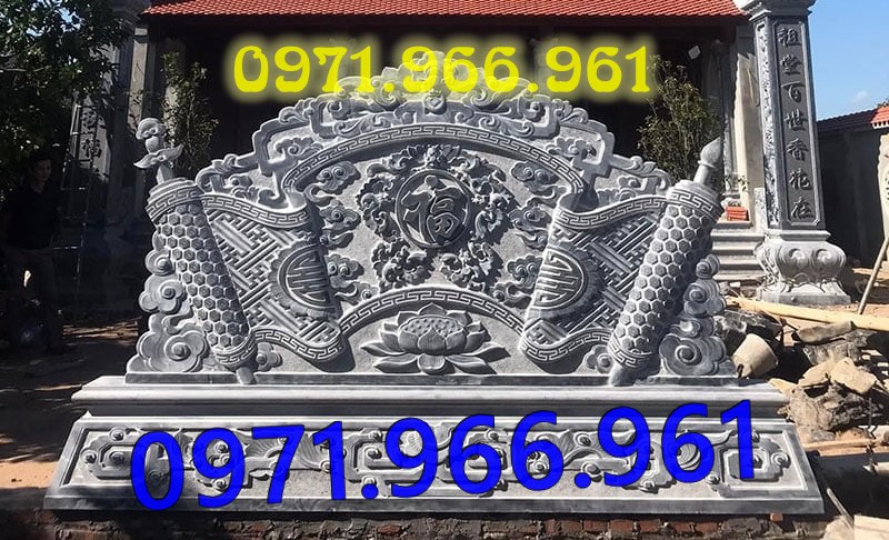 cuốn thư hay còn gọi bức bình phong trấn trạch bằng đá tự nhiên nguyên khối được đặt trong sân nhà thờ họ,bức cuốn thư chạm rồng phượng trước khu tâm linh đình làng, bức bình phong phong thủy đá xanh rêu trước khu lăng mộ gia đình đẹp, chuyên thiết kế cuốn thư bình phong theo yêu cầu khách hàng