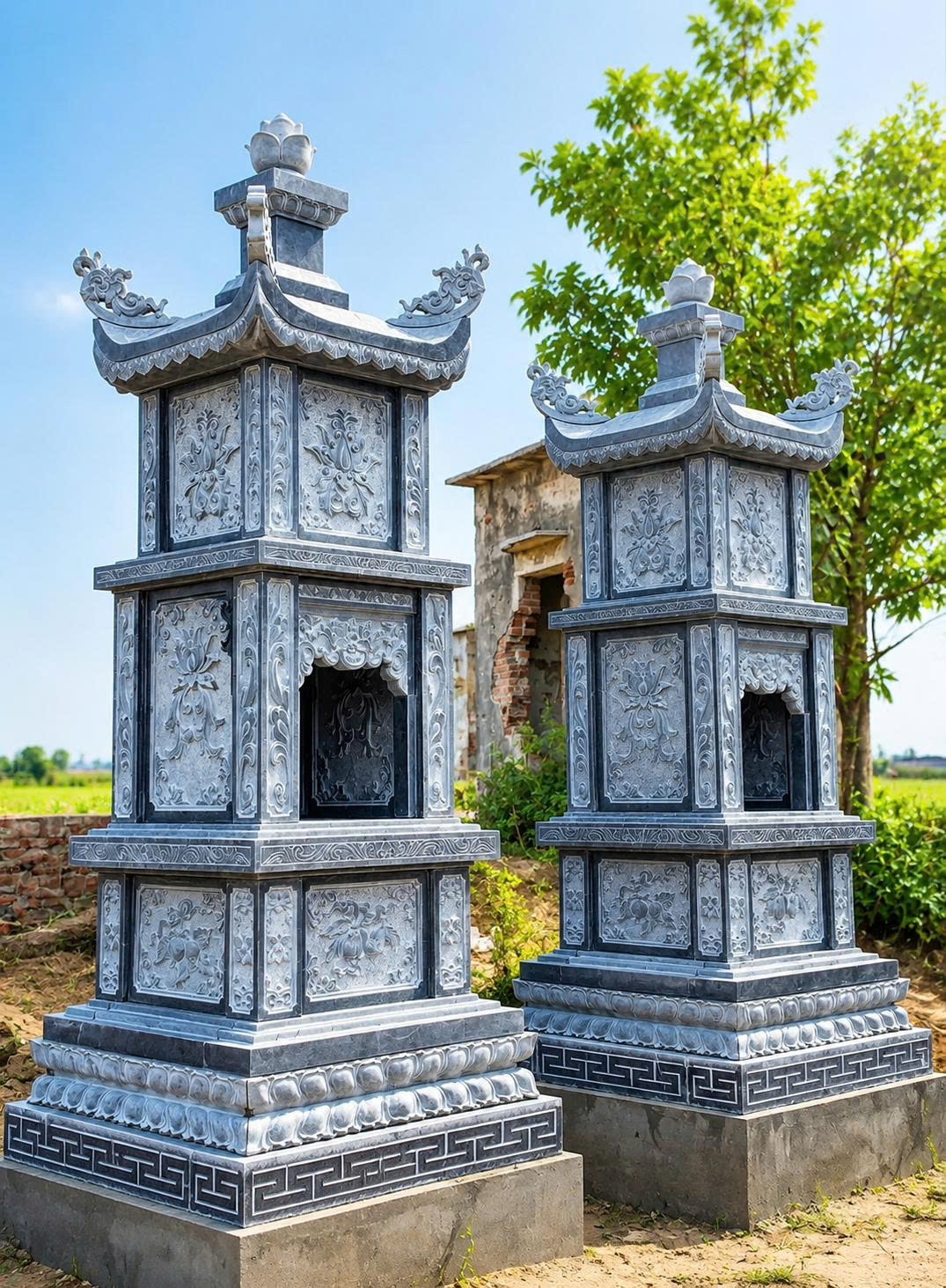 mẫu mộ đôi bằng đá tự nhiên nguyên khối để tro cốt ông bà hay cha mẹ cao cấp, mộ đôi cải táng, hỏa táng bằng đá xanh ấn độ nhập khẩu, mẫu mộ đôi vợ chồng được chạm khắc hoa văn tinh xảo bền đẹp, mẫu mộ đôi bằng đá đẹp hợp phong thủy theo yêu cầu khách hàng